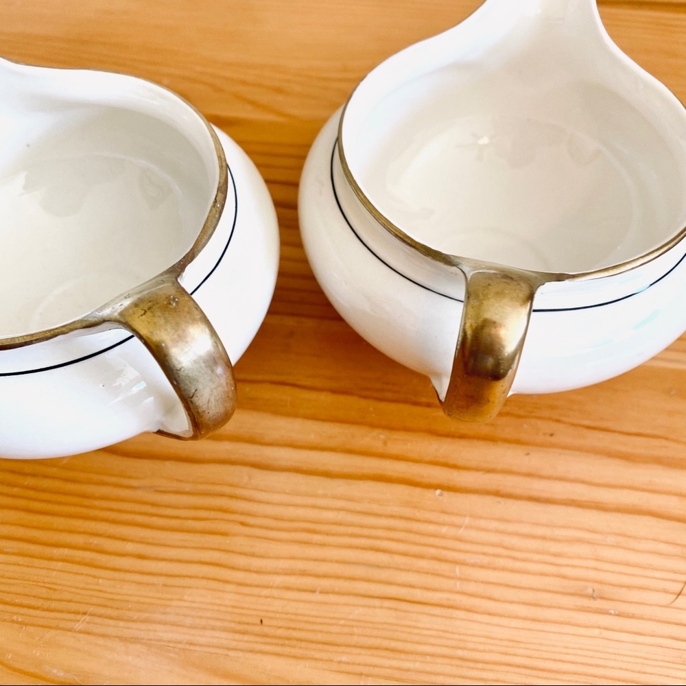 Antique 1940s 40s Creamer Set Eggshell Nautilus Cup Set Pair - Picture 5 of 8